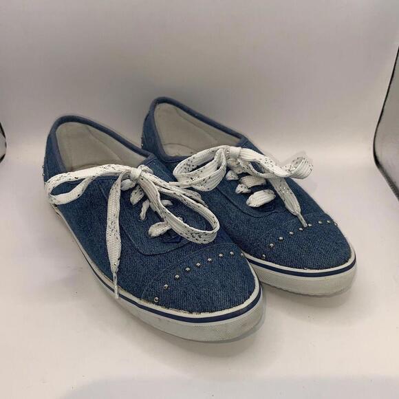 Shoes - Sebastino Womens Low Top Denim Sneaker Flat Shoes Blue Silver Metal Lace Up Sz 8